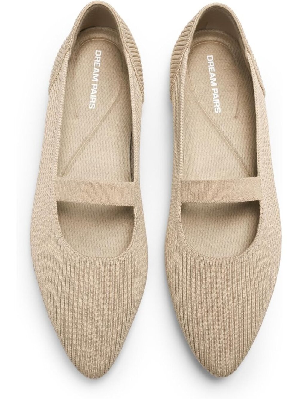 Women's Nude Mary Jane Flats Pointed Toe Breathable Knit Slip On Flat Shoes